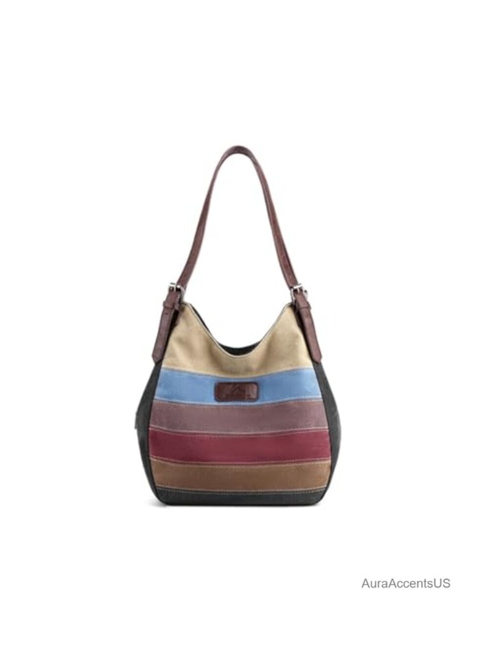 Canvas Shoulder Bag Multi Striped Handbag Large Capacity Top Handle Hobo Tote